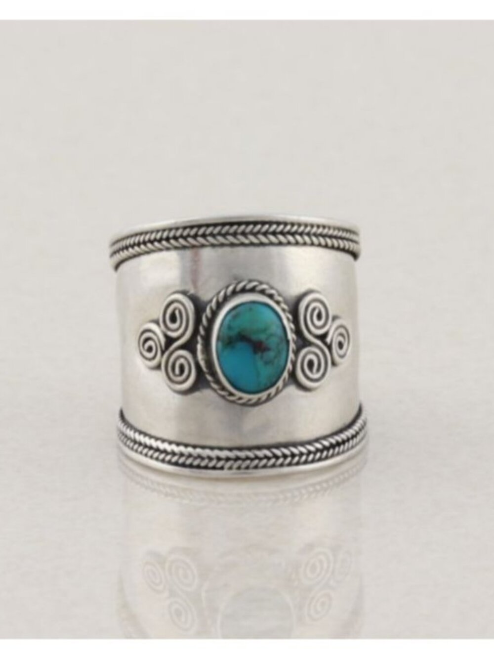 Sterling Silver Natural Turquoise Ring Thick Band Size 5 1/4